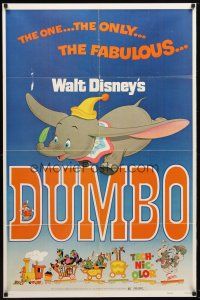 9h259 DUMBO 1sh R72 colorful art from Walt Disney circus elephant classic!