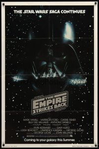 9h271 EMPIRE STRIKES BACK advance 1sh '80 cool c/u image of Darth Vader head floating in space!