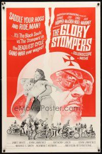 9h331 GLORY STOMPERS 1sh '67 AIP biker, Dennis Hopper, wild image of bikers on the rampage!