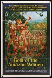 9h335 GOLD OF THE AMAZON WOMEN 1sh '79 sexy Anita Ekberg, Amazons shooting down helicopter w/bows!