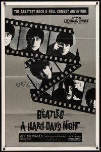 9h361 HARD DAY'S NIGHT 1sh R82 great portraits of The Beatles, rock & roll classic!