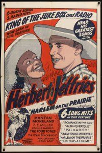 9h364 HARLEM ON THE PRAIRIE 1sh R48 artwork of black cowboy Herb Jeffries!