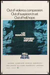 9h375 HELL IN THE PACIFIC 1sh '69 Lee Marvin, Toshiro Mifune, directed by John Boorman!