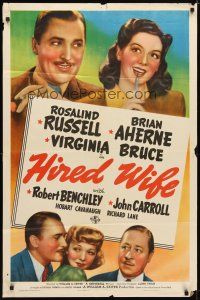 9h382 HIRED WIFE style A 1sh '40 Brian Aherne torn between Virginia Bruce & Rosalind Russell!