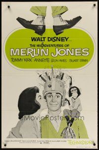 9h523 MISADVENTURES OF MERLIN JONES 1sh R72 Disney, wacky art of Annette Funicello, Kirk & chimp!