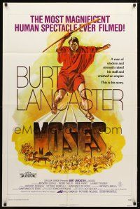 9h535 MOSES 1sh '76 religious Burt Lancaster, a man of wisdom & strength crushed an empire!