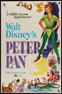 9h608 PETER PAN 1sh R76 Walt Disney animated cartoon fantasy classic, great full-length art!