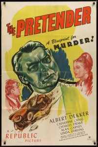 9h630 PRETENDER 1sh '47 Albert Dekker, cool film noir art, a blueprint for MURDER!