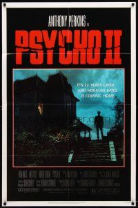 9h637 PSYCHO II 1sh '83 Anthony Perkins as Norman Bates, cool creepy image of classic house!