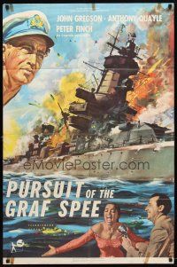 9h639 PURSUIT OF THE GRAF SPEE 1sh '57 Powell & Pressburger, great art of exploding ship!
