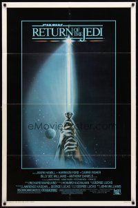 9h662 RETURN OF THE JEDI 1sh '83 George Lucas classic, great art of hands holding lightsaber!