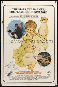 9h673 RING OF BRIGHT WATER 1sh '69 romantic art of Bill Travers & Virginia McKenna with otter!
