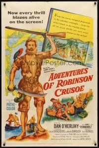 9h678 ROBINSON CRUSOE 1sh '54 Luis Bunuel, art of Dan O'Herlihy, Adventures of Robinson Crusoe!