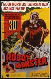 9h680 ROBOT MONSTER 1sh R81 3-D, the worst movie ever, great wacky art!