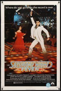 9h708 SATURDAY NIGHT FEVER 1sh '77 best image of disco dancer John Travolta & Karen Lynn Gorney!