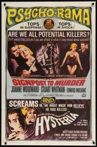 9h751 SIGNPOST TO MURDER/HYSTERIA 1sh '65 psycho-rama, tops in suspense, tops in shock!
