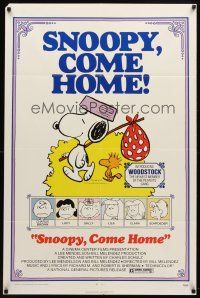 9h763 SNOOPY COME HOME 1sh '72 Peanuts, Charlie Brown, great image of Snoopy & Woodstock!