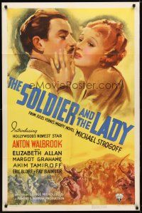 9h767 SOLDIER & THE LADY 1sh '37 romantic artwork of Anton Walbrook & Elizabeth Allan!
