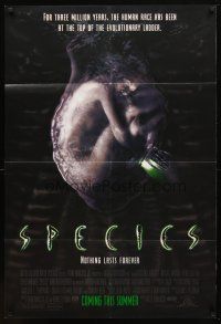 9h778 SPECIES advance 1sh '95 creepy artwork of alien Natasha Henstridge in embryo sac!
