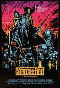 9h792 STREETS OF FIRE 1sh '84 Walter Hill shows what it is like to be young tonight, cool art!