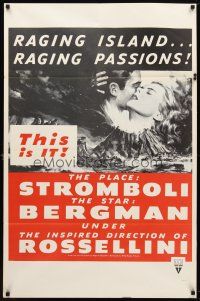 9h793 STROMBOLI military 1sh R60s Ingrid Bergman, directed by Roberto Rossellini, cool volcano art!