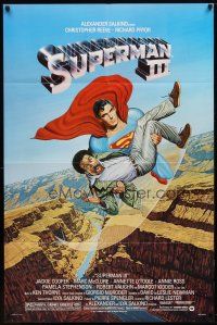 9h800 SUPERMAN III 1sh '83 art of Christopher Reeve flying with Richard Pryor by Salk!