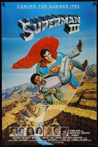 9h801 SUPERMAN III advance 1sh '83 art of Christopher Reeve flying with Richard Pryor by Salk!