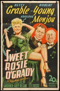 9h806 SWEET ROSIE O'GRADY 1sh '43 stone litho of sexy Betty Grable, Robert Young & Menjou!