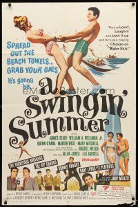 9h808 SWINGIN' SUMMER 1sh '65 rock 'n' roll music, great sexy beach party art!