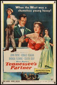 9h837 TENNESSEE'S PARTNER style A 1sh '55 art of Ronald Reagan & Payne holding sexy Rhonda Fleming!