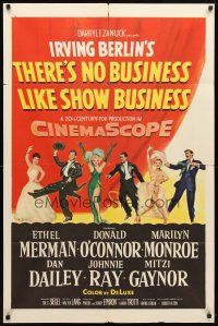9h845 THERE'S NO BUSINESS LIKE SHOW BUSINESS 1sh '54 Marilyn Monroe & cast members in line-up!