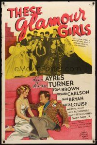 9h846 THESE GLAMOUR GIRLS style C 1sh '39 art of young sexy Lana Turner in her first starring role!