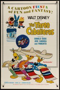 9h862 THREE CABALLEROS 1sh R77 Disney, cartoon art of Donald Duck, Panchito & Joe Carioca!