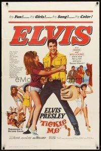9h867 TICKLE ME 1sh '65 great c/u image of Elvis Presley full-length sexy Julie Adams!