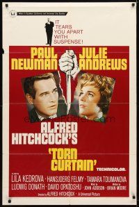 9h876 TORN CURTAIN 1sh '66 Paul Newman, Julie Andrews, Hitchcock tears you apart w/suspense!