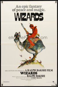 9h973 WIZARDS style A 1sh '77 Ralph Bakshi directed animation, cool fantasy art by William Stout!