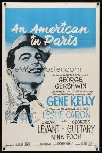 9k023 AMERICAN IN PARIS 1sh R50s wonderful art of Gene Kelly dancing with sexy Leslie Caron!