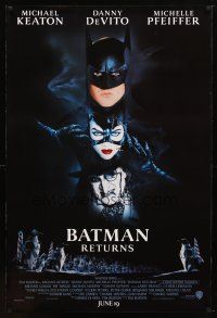 9k046 BATMAN RETURNS advance DS 1sh '92 image of Michael Keaton, Danny DeVito, Michelle Pfeiffer!