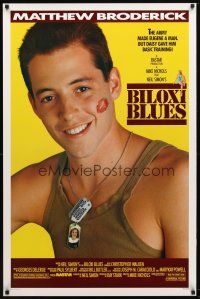 9k056 BILOXI BLUES 1sh '88 close-up image of military man Matthew Broderick w/lipstick on cheek!