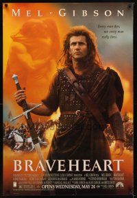 9k070 BRAVEHEART advance 1sh '95 cool image of Mel Gibson as William Wallace!