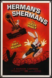 9k257 HERMAN'S SHERMANS Kilian 1sh '88 great art of Roger Rabbit running from Baby Herman in tank!