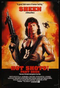 9k277 HOT SHOTS PART DEUX int'l 1sh '93 Charlie Sheen in bandana, tidal wave of human feeling!