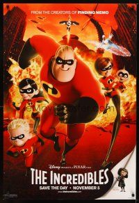 9k292 INCREDIBLES teaser DS 1sh '04 Disney/Pixar animated sci-fi superhero family!