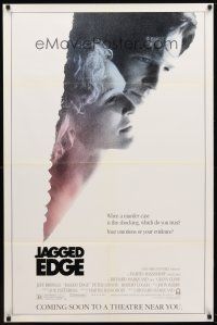 9k331 JAGGED EDGE advance 1sh '85 great close up image of Glenn Close & Jeff Bridges!
