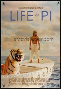 9k394 LIFE OF PI style A int'l DS 1sh '12 great image of Irrfan Khanin title role w/big cat!