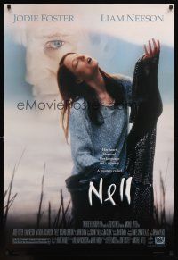 9k535 NELL style A 1sh '94 close-up of pretty Jodie Foster, Liam Neeson, Michael Apted directed!