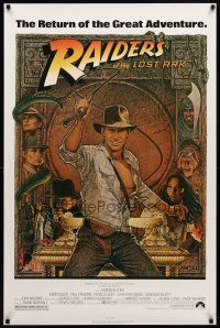 9k654 RAIDERS OF THE LOST ARK 1sh R80s great art of adventurer Harrison Ford by Richard Amsel!