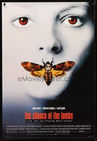 9k713 SILENCE OF THE LAMBS style D DS 1sh '90 great image of Jodie Foster w/moth over mouth!