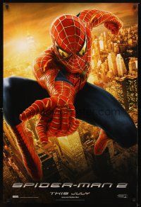 9k727 SPIDER-MAN 2 int'l teaser DS 1sh '04 cool image of Tobey Maguire as superhero!