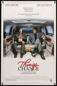 9k782 THINGS CHANGE 1sh '88 great image of Joe Mantegna & Don Ameche in limousine!